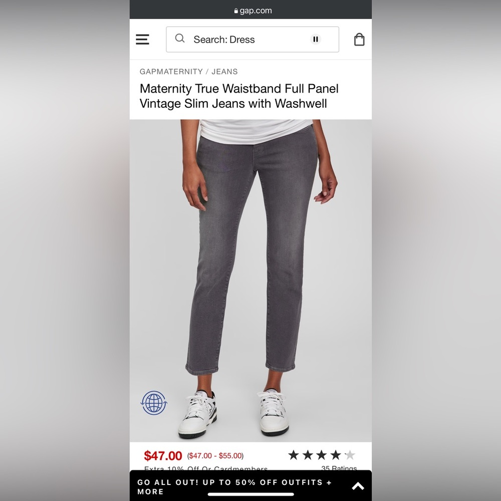 Gap maternity full panel cheeky ankle jean grey